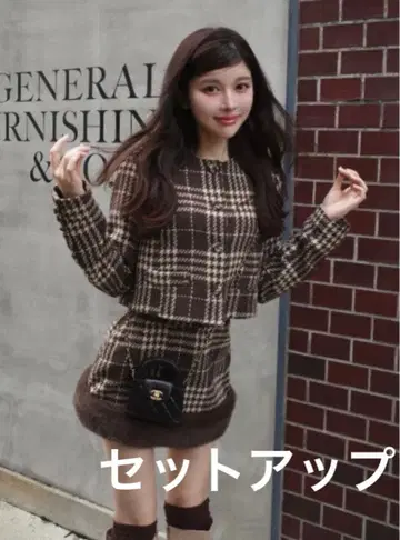 Darich 숏 트위드 자켓 도킹 퍼 미니 스커트