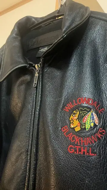 WILLOWDALE BLACKHAWKS 가죽 자켓