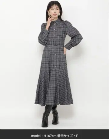 AND COUTURE 체크 셔츠 절개 원피스