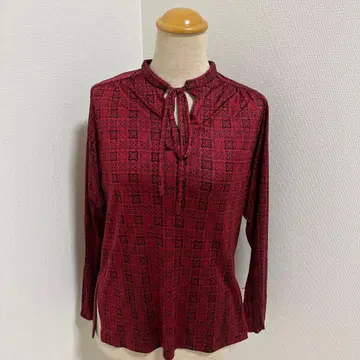 기하학 패턴 긴팔 셔츠 블라우스 티셔츠 빈티지 쇼와 레트로 빨간색