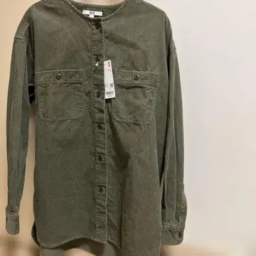 유니클로 코듀로이 롱 셔츠 자켓 L 사이즈 올리브