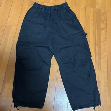 블랙 카고 팬츠 허리밴딩