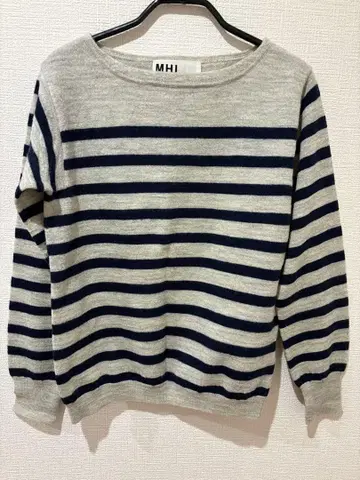 MHL 니트 스웨터 그레이 네이비 보더 상의