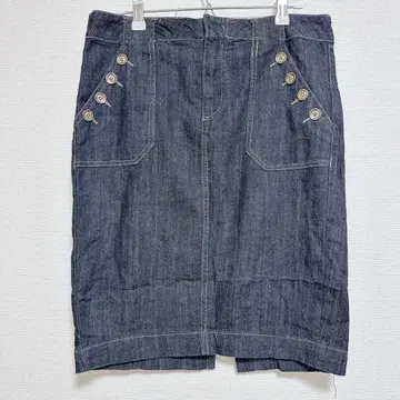 다크 데님 타이트 스커트 버튼 포함 [ M ] 여성용 무릎 기장 스커트