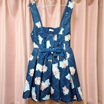 LIZ LISA 네이비 꽃무늬 오버롤 스커트