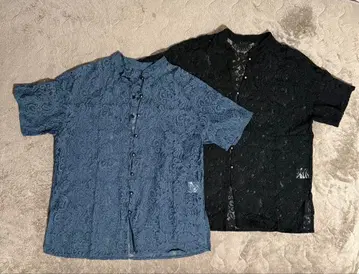 PAGEBOY 레이스 밴드 카라 셔츠 그린 블랙 세트