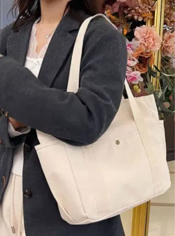 토트백 화이트 화이트 통학 캔버스 대용량