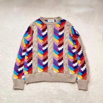 페루산 핸드 니트 BORDADO 올 패턴 울 니트 스웨터 구제 의류