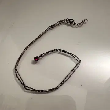 블랙 더블 체인 목걸이 핑크 스톤