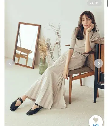 [ 미라 오웬 ] 폴로 카라 리브 니트 풀오버 & 니트 플리츠 스커트