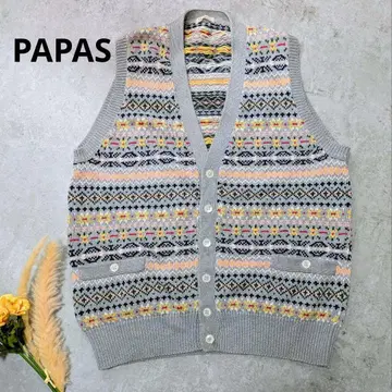 페어아일 PAPAS 베스트 M 쉘 버튼 V컷 핸드메이드