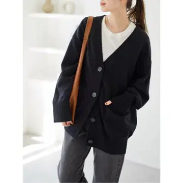 저널 스탠다드 코튼 캐시미어 빅 가디건 블랙