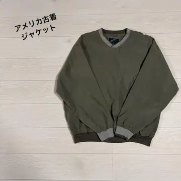 올리브 그린 나일론 V넥 자켓 미국 빈티지 의류