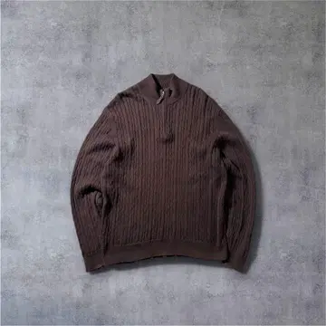 NAUTICA 케이블 짜임 하프 지퍼 코튼 니트 L 다크 브라운