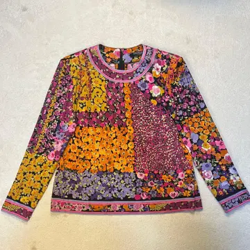 LEONARD 레오나르 꽃무늬 실크 혼방 긴팔 상의 L 사이즈