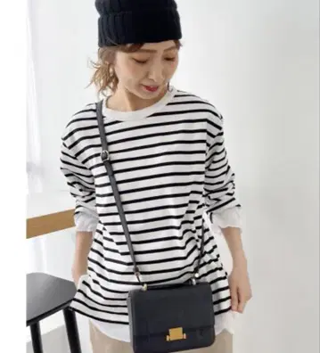 MEYAME 메야메 더블 롱 슬리브 보더 티셔츠