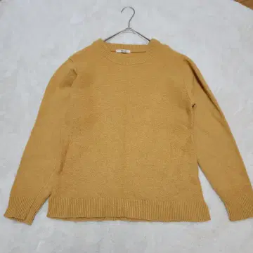 vital 머스타드 크루넥 니트 옐로우 컬러 심플 어깨 버튼