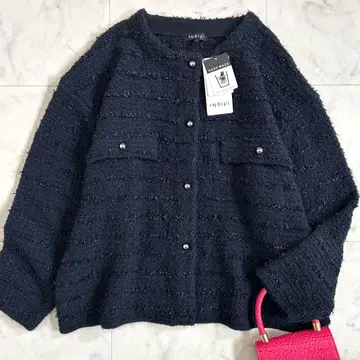 택 포함 미사용 인디비 트위드 MIX 크루 가디건 니트 네이비 19호