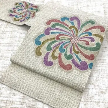 순수 실크 9치 나고야 오비 키누타야 난기쿠 무늬