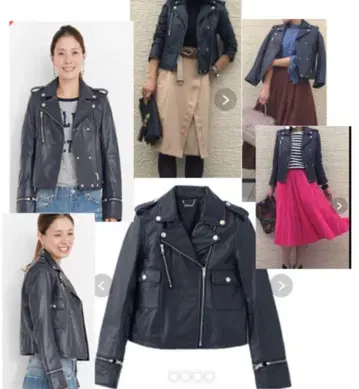 네이비 가죽 라이더 자켓