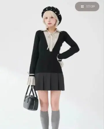 다리치 셔츠 도킹 플리츠 미니 원피스