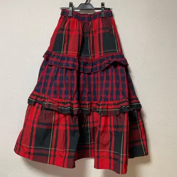 [택 포함 새상품] Freada/프리다 체크 프릴 캉캉 스커트 레드