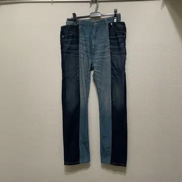 바이컬러 스트레이트 데님 팬츠