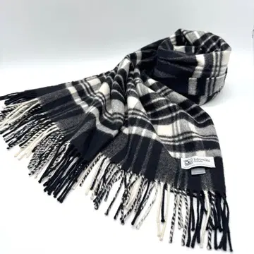 새상품급 존스턴즈 대형 스톨 캐시미어 100 체크 블랙 화이트