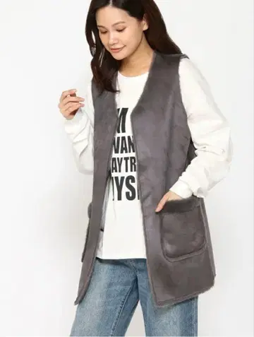 택 포함 BAYFLOW 페이크 무스탕 베스트 2way 페이크 퍼 베스트