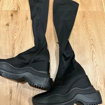 블랙 통굽 롱 부츠 지퍼 포함