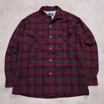 60s PENDLETON 오픈 카라 울 체크 셔츠 USA S