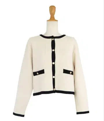 블루이스트 골드 버튼 노카라 니트 자켓