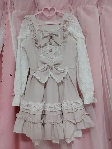 LIZLISA 티아라 리본 티어드 원피스 핑크