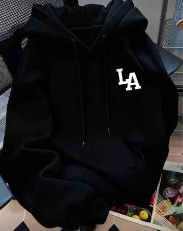 LA 로고 블랙 후드티 S