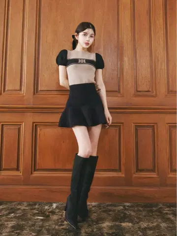 다리치 하이웨스트 니트 미니 스커트