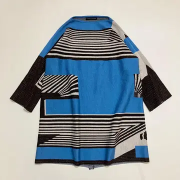 히로코코시노 기하학 패턴 스트라이프 돌먼 슬리브 튜닉 니트 M