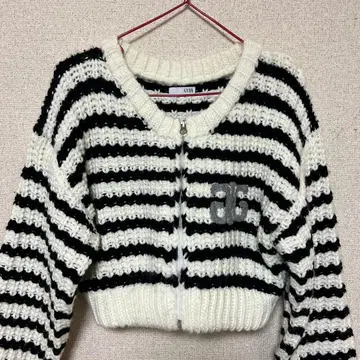 Symmetry GYDA 프론트 ZIP 니트 가디건 보더