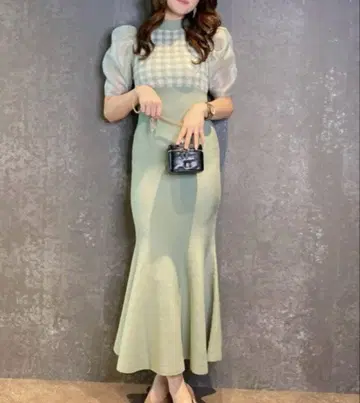 eimyistoire 스프링 깅엄 머메이드 니트 원피스