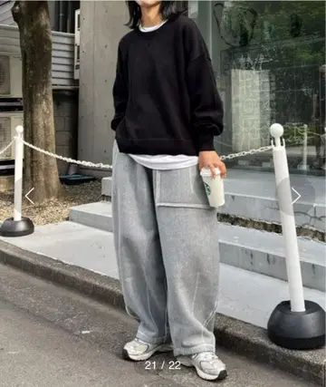 [ etsinta/에신타 ] 리메이크 커브 스웨트 팬츠 그레이