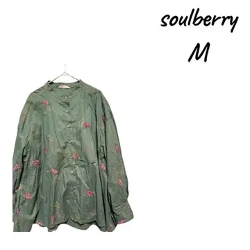 soulberry 자수 긴팔 셔츠 노카라 블라우스 M 사이즈