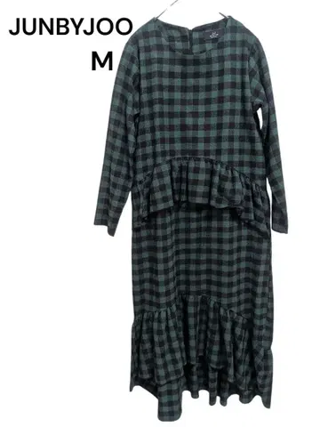 JUNBYJOO 준바이주 체크 무늬 절개 프릴 원피스 M 그린
