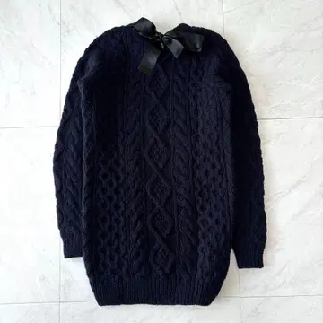 MACPHEE 맥피 울 케이블 니트 백리본 네이비 S