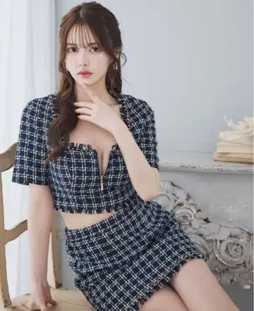 Jewels 드레스 체크 무늬 트위드 셋업