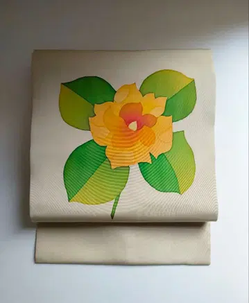 나고야 오비 시오제 꽃 베이지 낙관