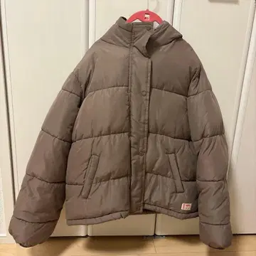 Java 숏 기장 후드 부착 충전솜 페이크 다운 코트 브라운 XL