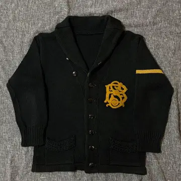 BLACK SIGN 블랙 니트 가디건 골드 컬러 로고 포함