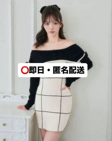 다리치 오프숄더 레이스업 리본 니트 미니 원피스