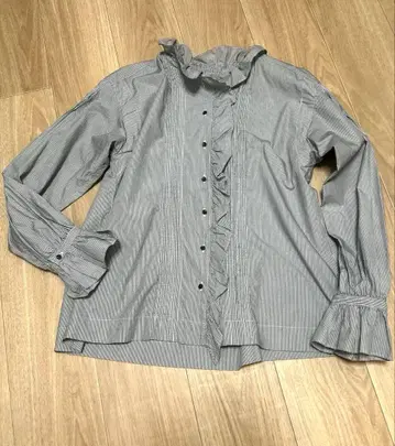 나이젤카본 개더 칼라 블라우스 스트라이프 셔츠