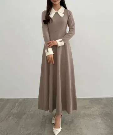 CENEA 바이컬러 리본 니트 원피스