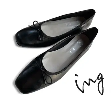 미사용급 ing잉그 천연 가죽 우천 겸용 밸리 플랫슈즈 블랙